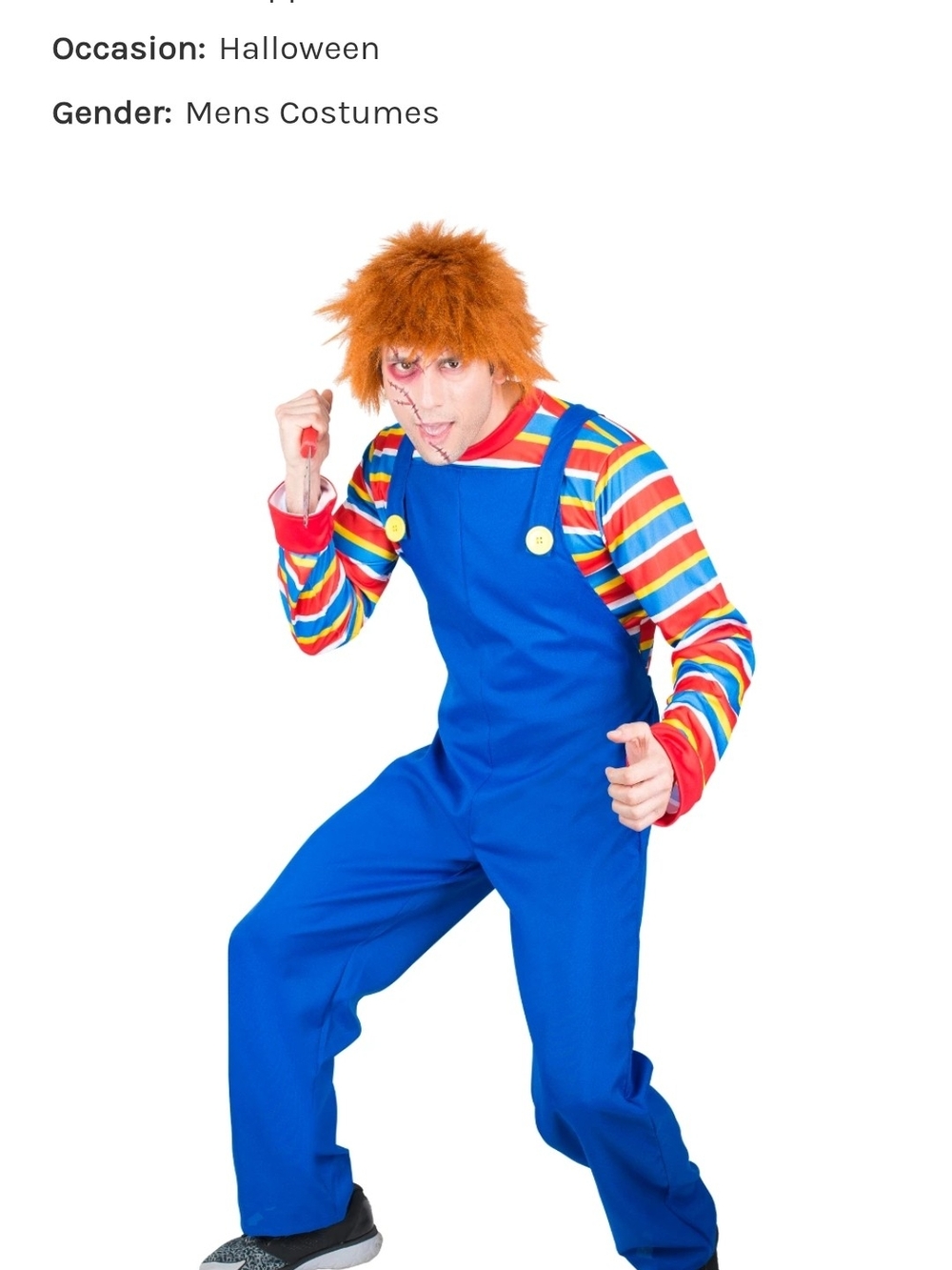 Men's Blue Striped-Top Overalls Costume